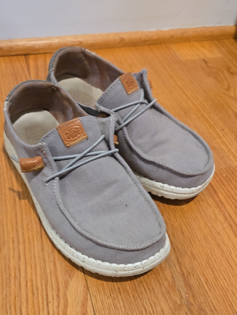 Hey Dude Women’s Light Gray Canvas Slip-On Loafers